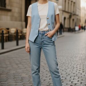 Light Blue Buttoned Vest